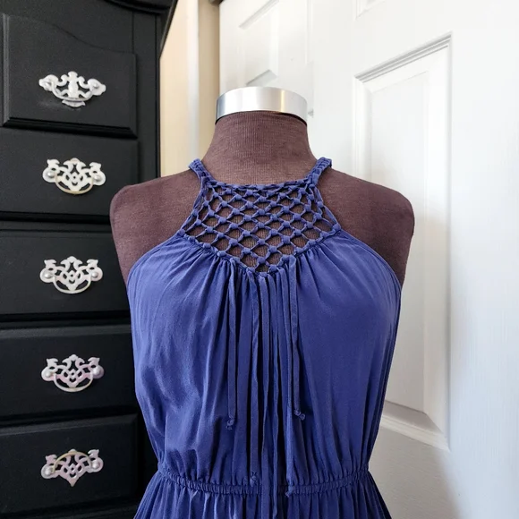 REBECCA TAYLOR "Macrame Cami Dress" - Marine Blue - Size 0 - Picture 3 of 10